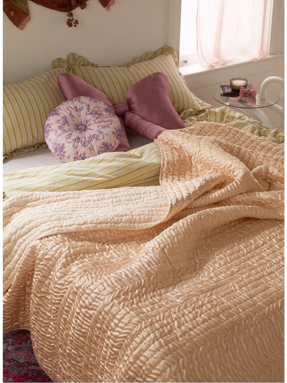 Urban Outfitters Queen Plush Ruched Peach/Sand Comforter